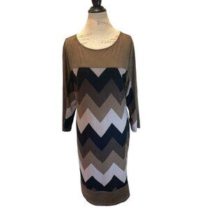 *NWT* Dressbarn Brown, Black & Cream Lightweight Stretchy Dress W men's Size 14